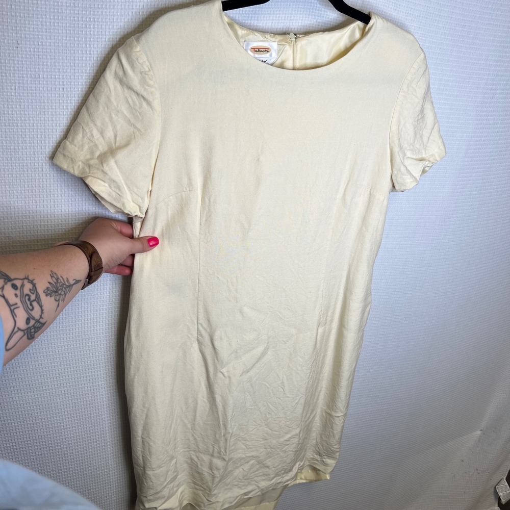 Talbots Womens Cream Linen Blend Short Sleeve Sheath Dress 18 Italian Fabric